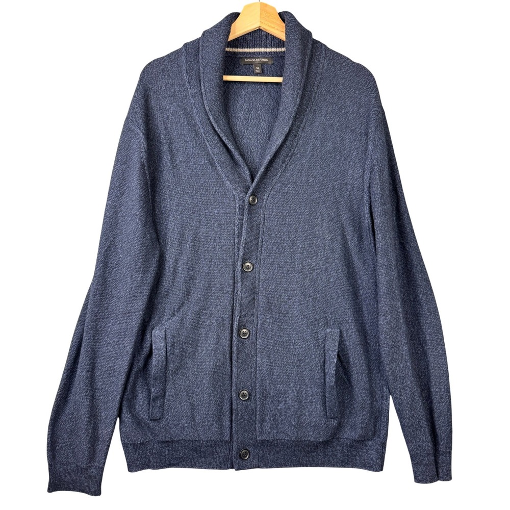 Banana Republic Mens‎ XL Navy Blue Cotton Shawl Grandpa Cardigan Sweater